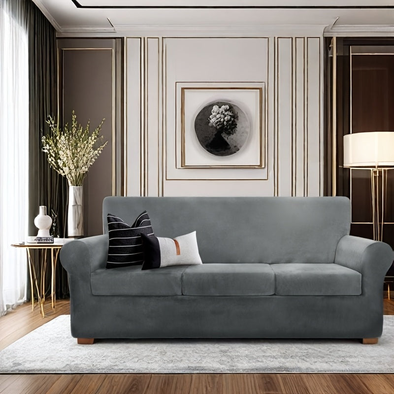 Housse de canapé extensible en velours matelassée antidérapante Image