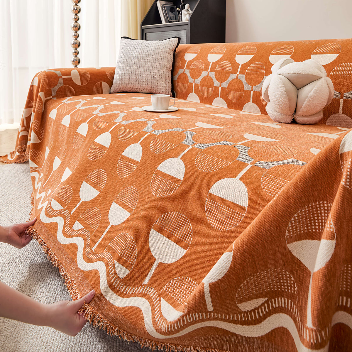 Housse de canapé en chenille jacquard à rayures antidérapante — détail de la matière : chenille Image