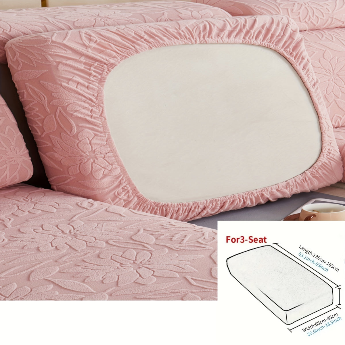 Housse de canapé extensible en polaire jacquard antidérapante, détail de l'ourlet