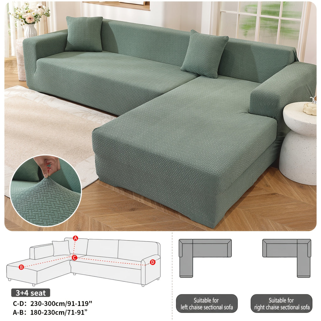 Housse de canapé épaisse extensible en polaire jacquard d'esprit vintage, gros plan sur le tissu
