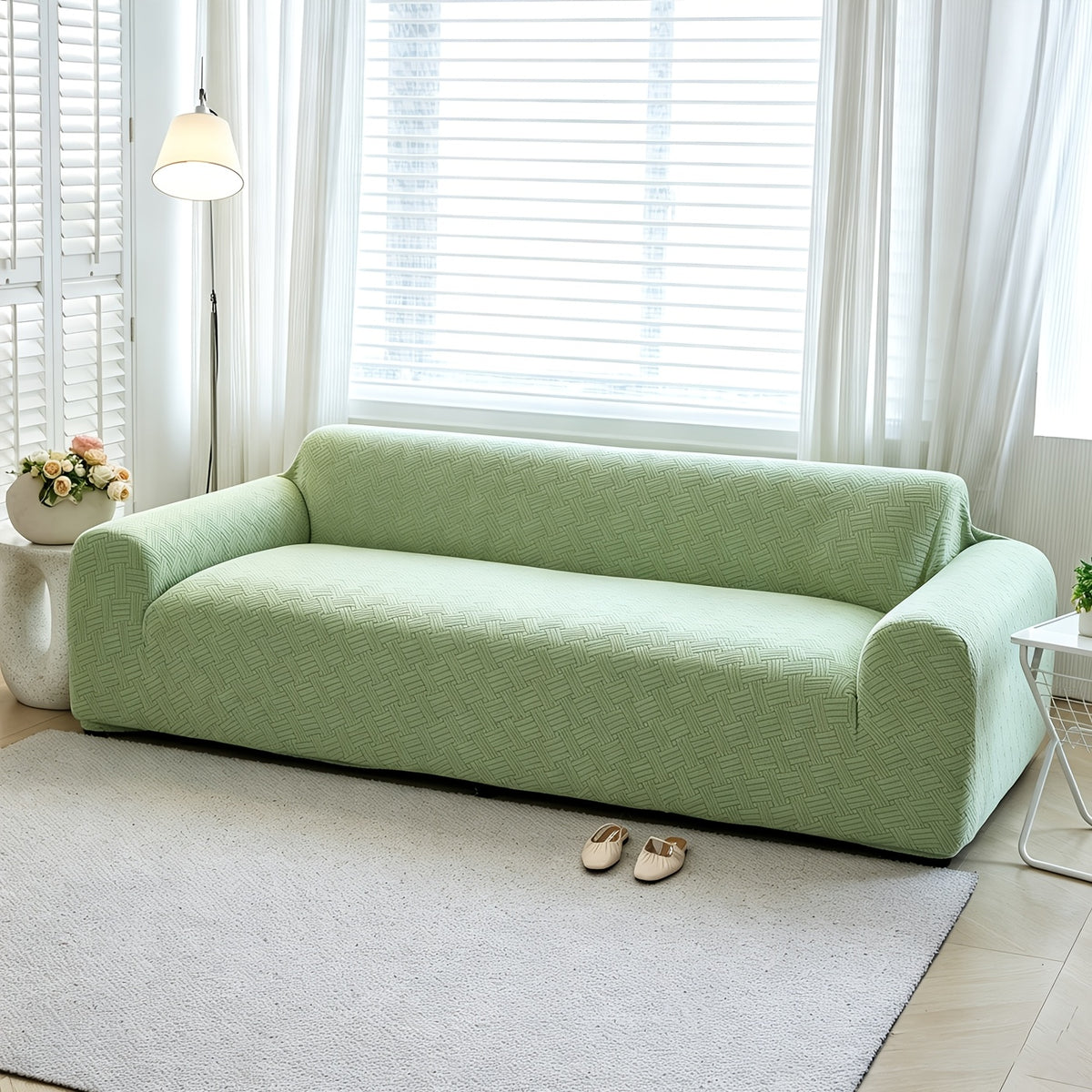 Housse de canapé extensible en polaire jacquard à rayures, compatible fauteuil, canapé deux places, canapé trois places