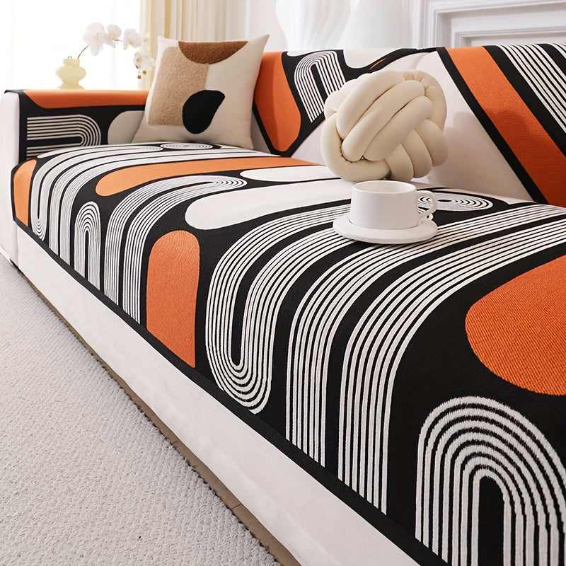 Housse de coussin en chenille jacquard à motif géométrique antidérapante, gros plan sur le tissu