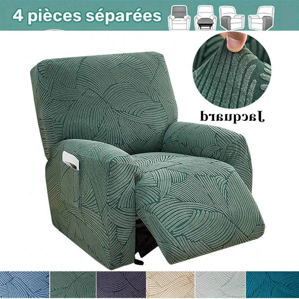 Housse de canapé extensible en jacquard avec poche de rangement, détail de la finition
