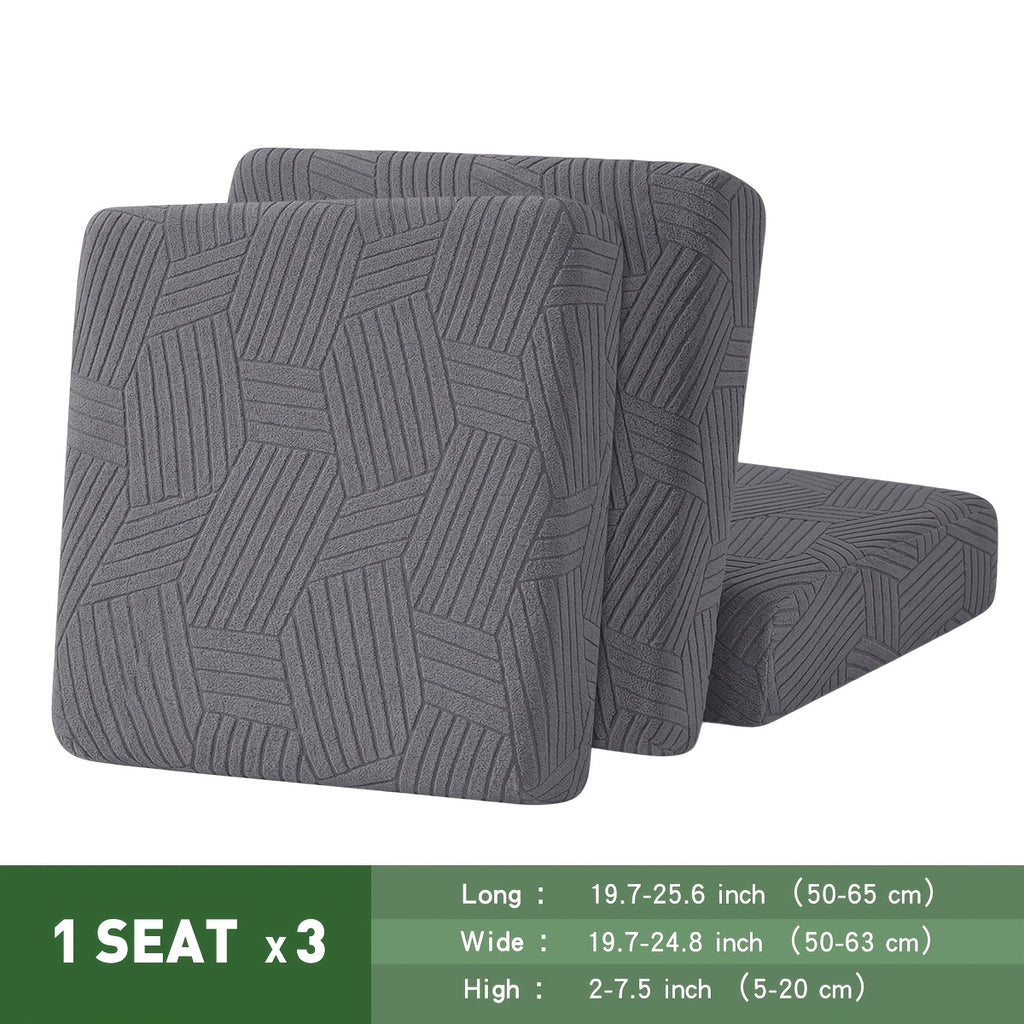 Housse de canapé extensible en polaire jacquard à motif géométrique, détail de la finition