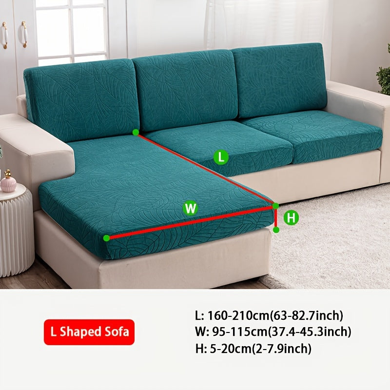 Housse de canapé épaisse extensible en polaire jacquard à motif feuillage, visuel produit