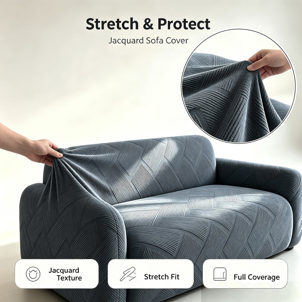 Housse de canapé extensible en polaire jacquard à rayures, gros plan sur le tissu
