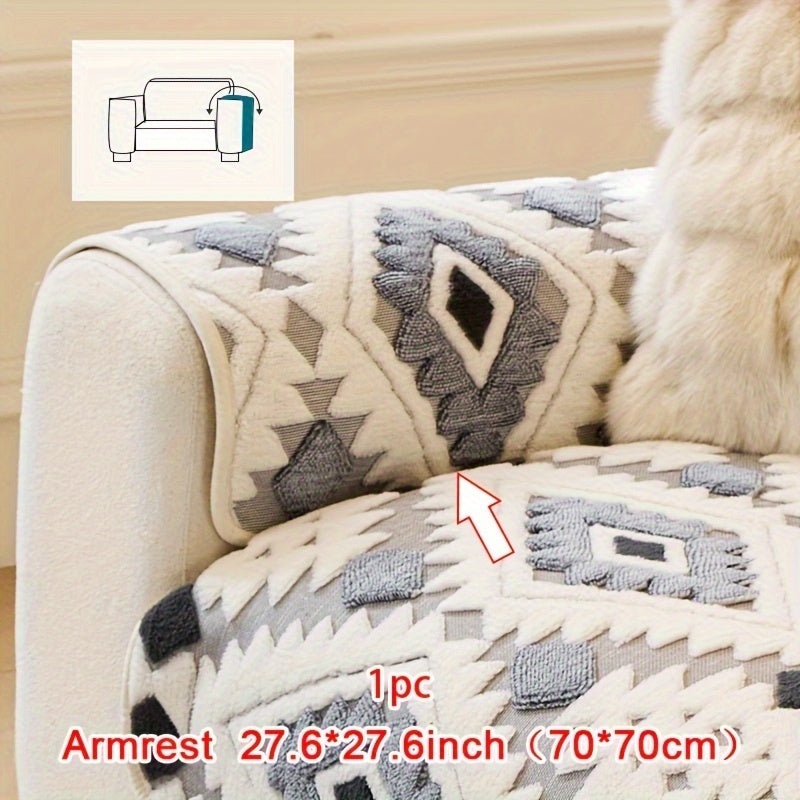 Housse de canapé d'angle en velours jacquard, mise en situation