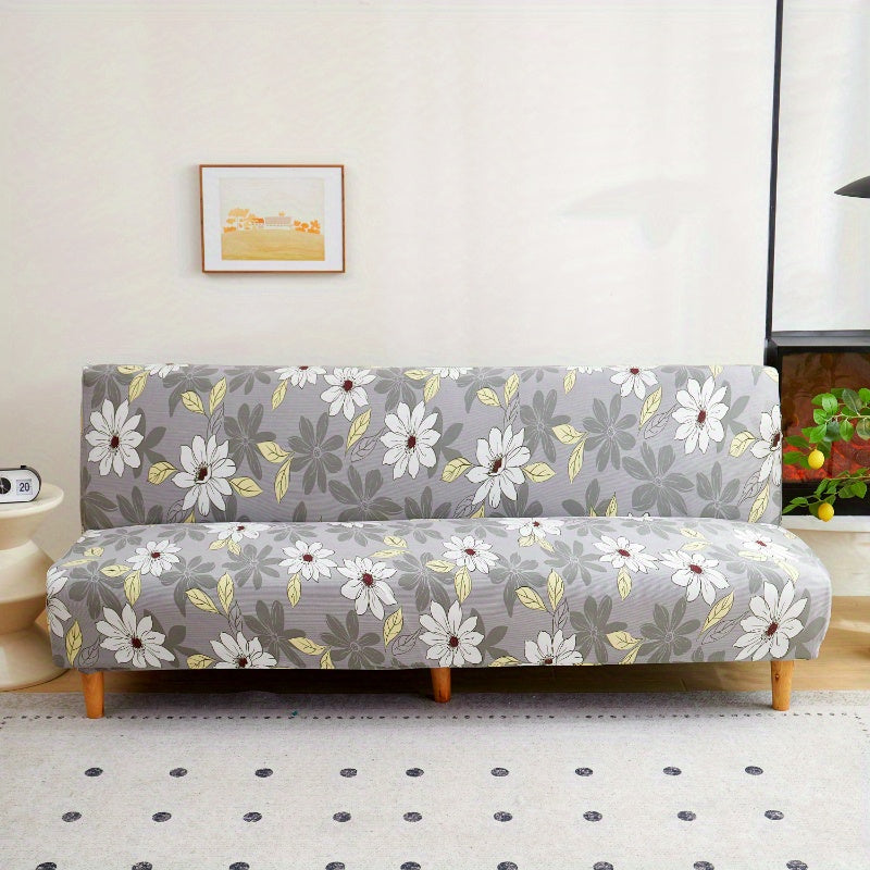 Housse de canapé extensible en fibre de lait délavée à motif fleuri, gros plan sur le tissu