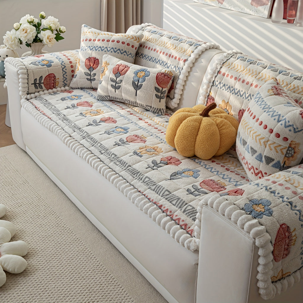 Housse de coussin en peluche à motif fleuri antidérapante, autre coloris