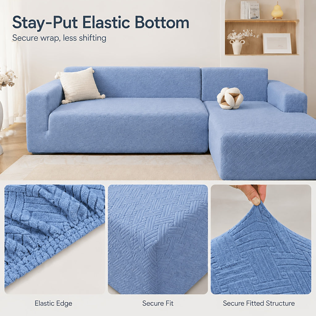 Housse de canapé épaisse extensible en polaire jacquard, vue de dos