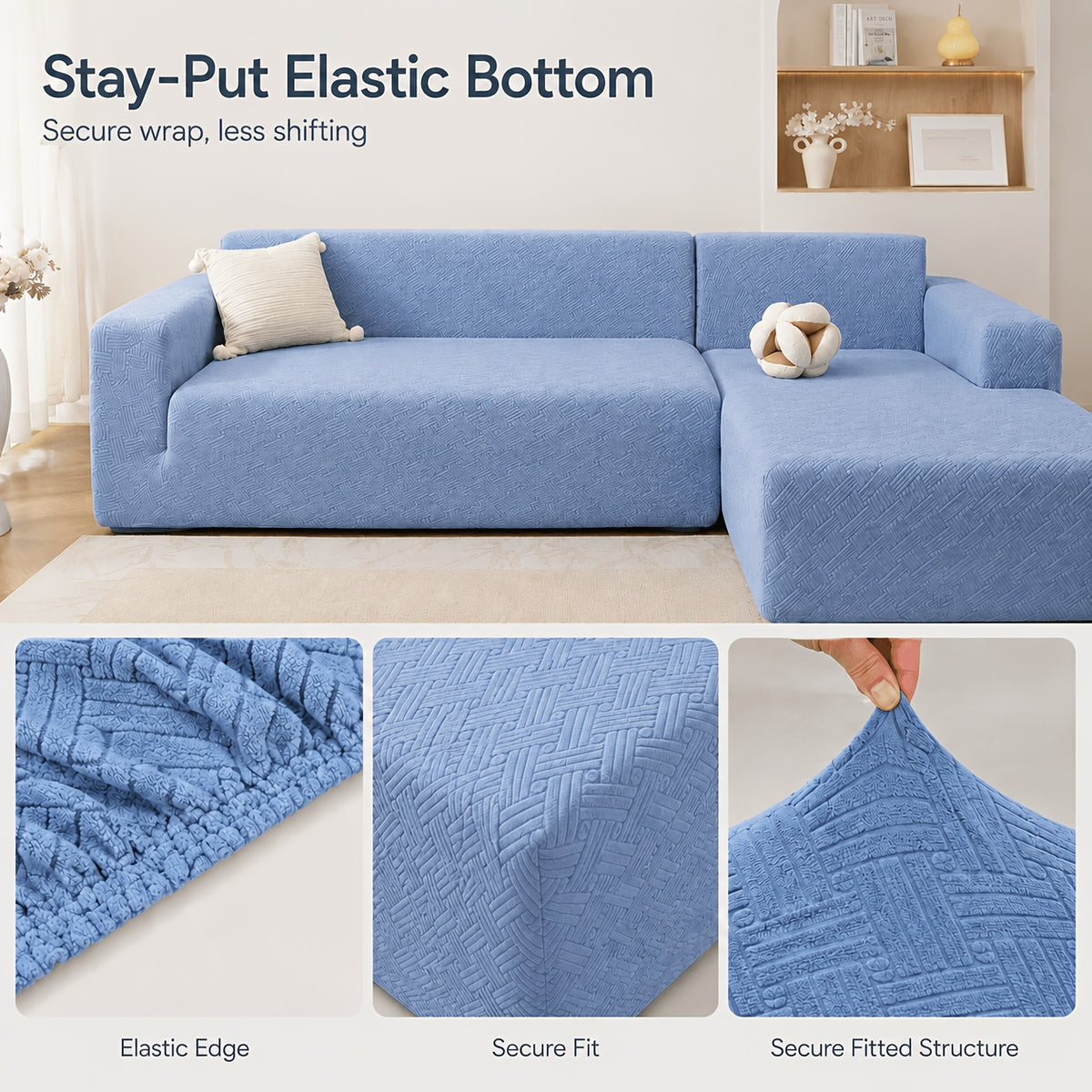 Housse de canapé épaisse extensible en polaire jacquard, vue de dos