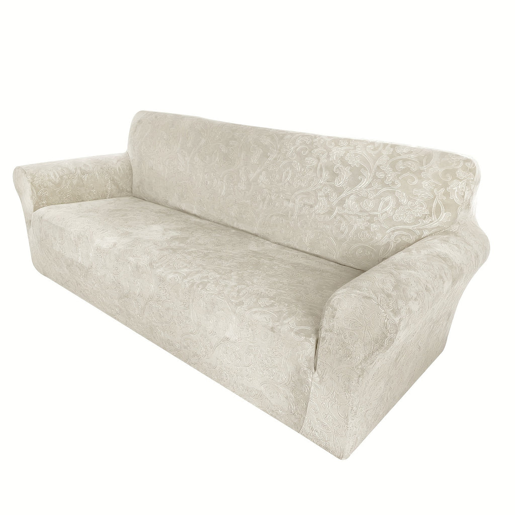 Housse de canapé extensible en velours à motif fleuri anti-griffes, mise en situation