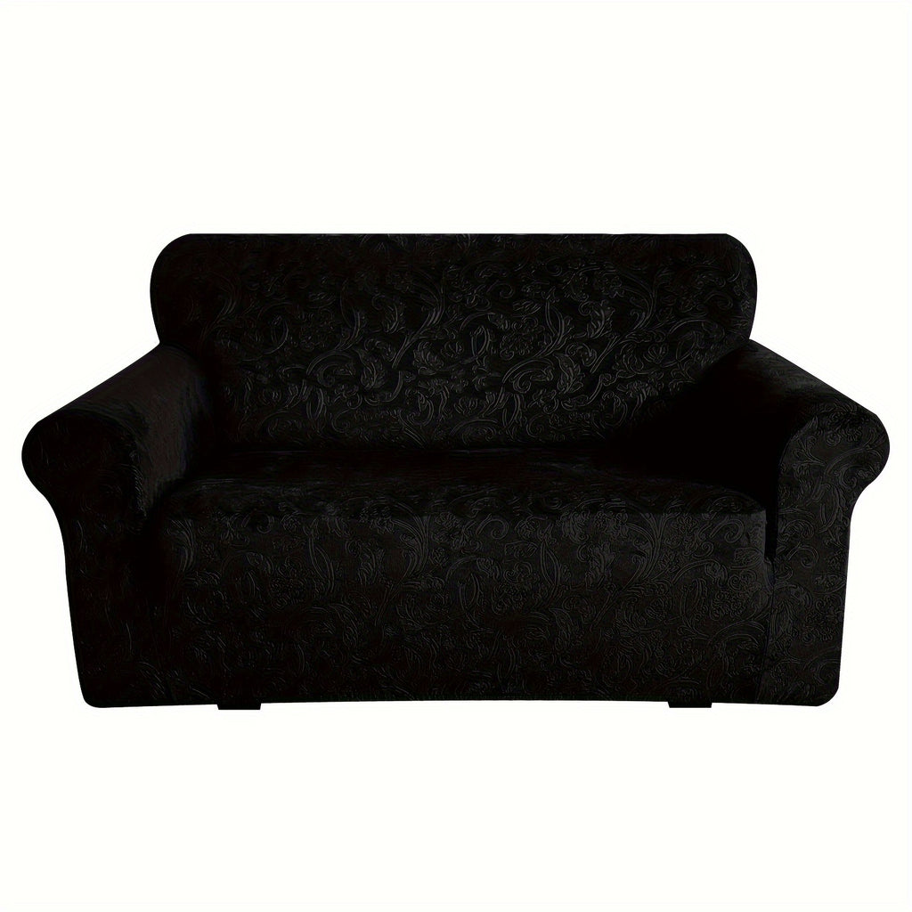 Housse de canapé extensible en velours à motif fleuri anti-griffes, gros plan sur le tissu