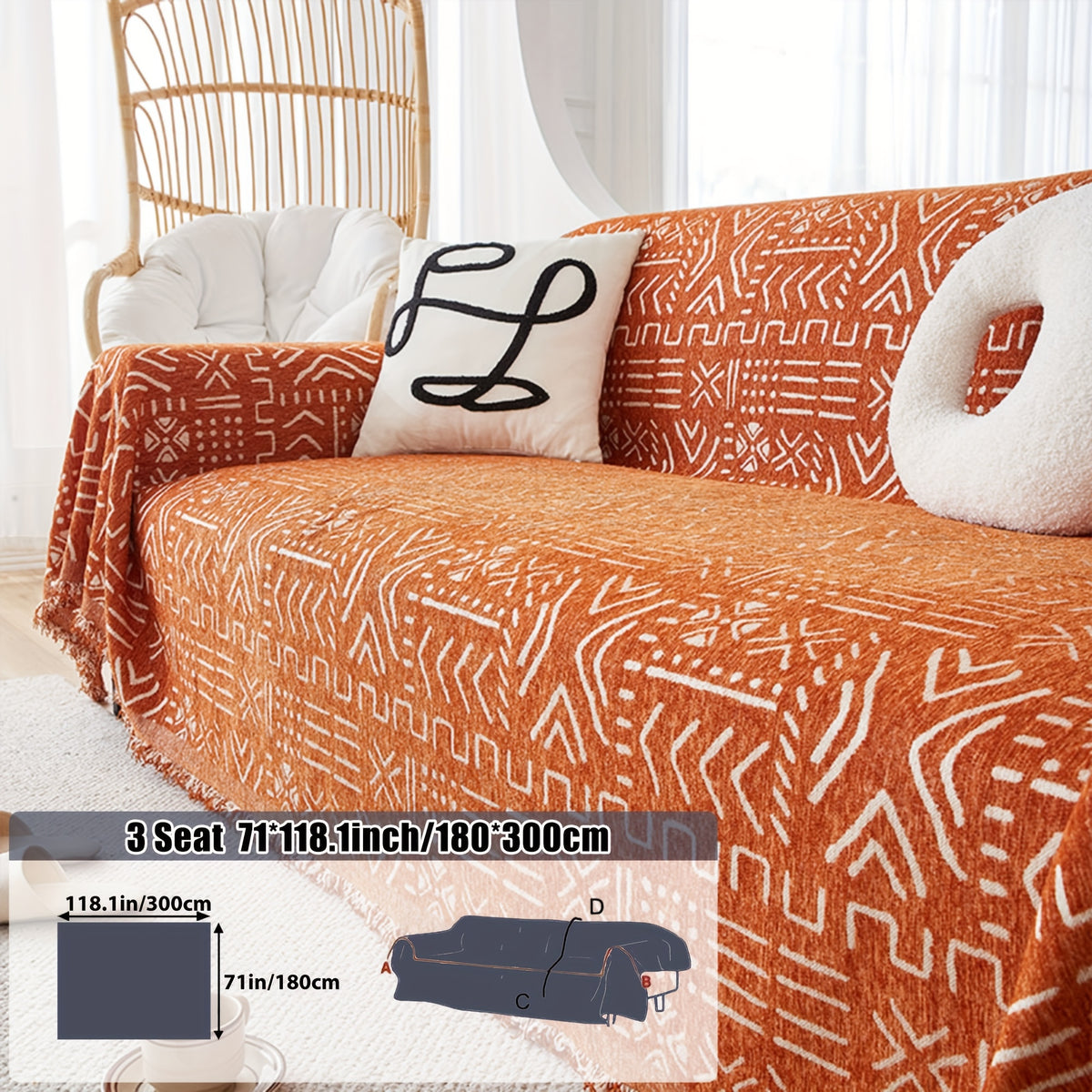 Housse de canapé en chenille jacquard anti-griffes, détail de l'ourlet