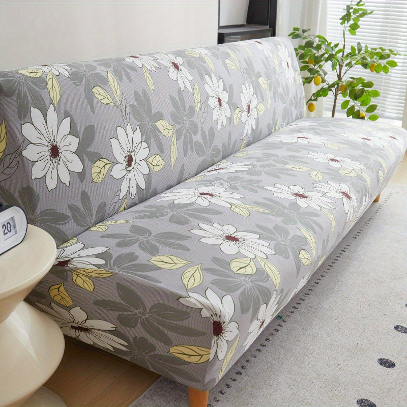 Housse de canapé extensible en fibre de lait délavée à motif fleuri