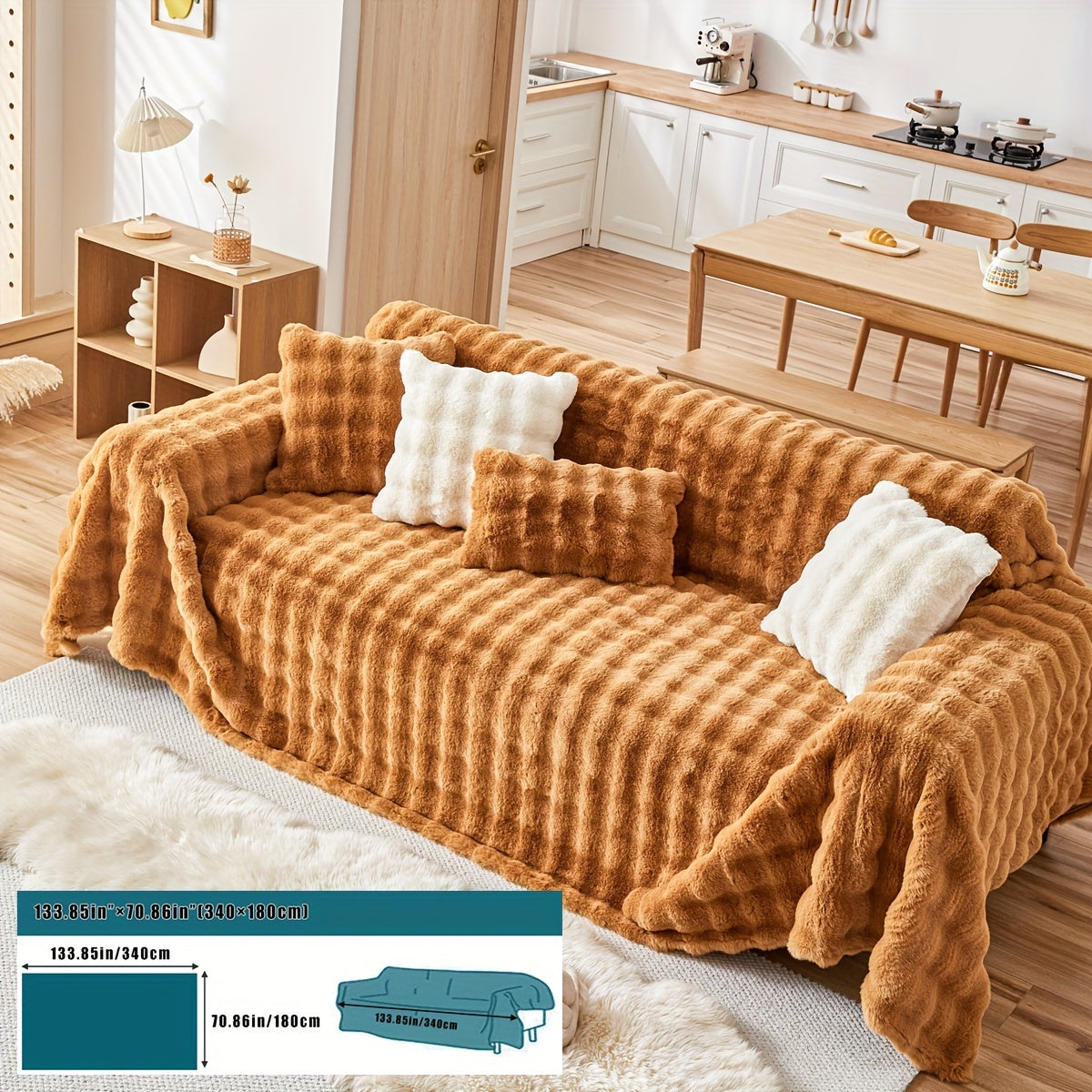 Housse de canapé en peluche, 8 coloris, détail de la finition