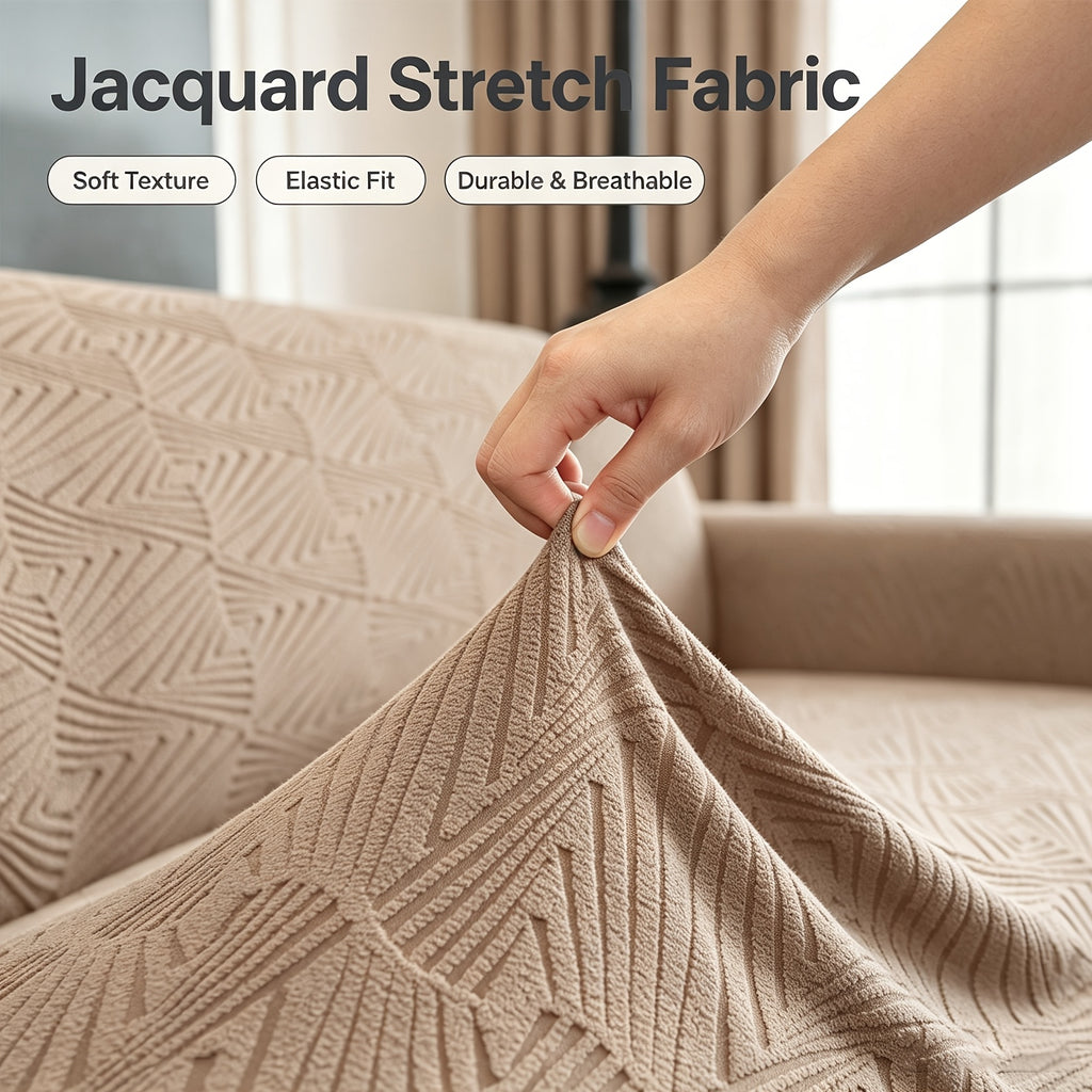 Housse de canapé extensible en polaire jacquard à rayures antidérapante, vue de dos