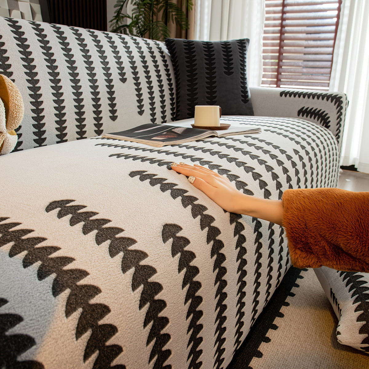 Housse de canapé en polaire jacquard d'esprit bohème, compatible fauteuil, canapé deux places, canapé trois places