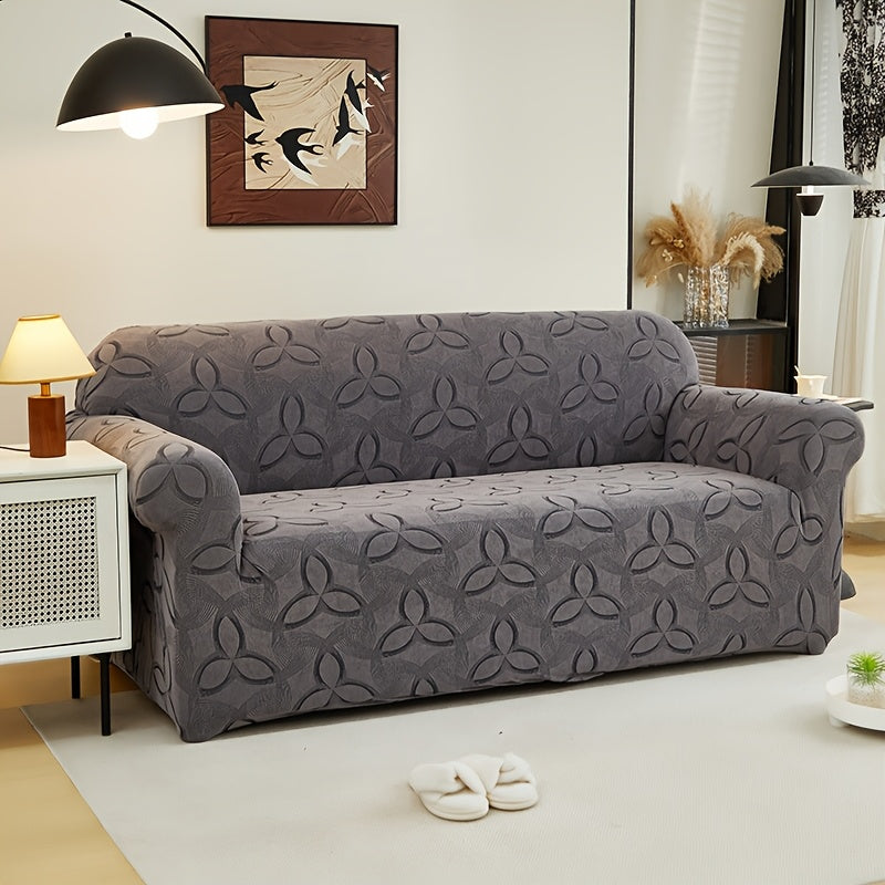 Housse de canapé en jacquard à motif feuillage, gros plan sur le tissu