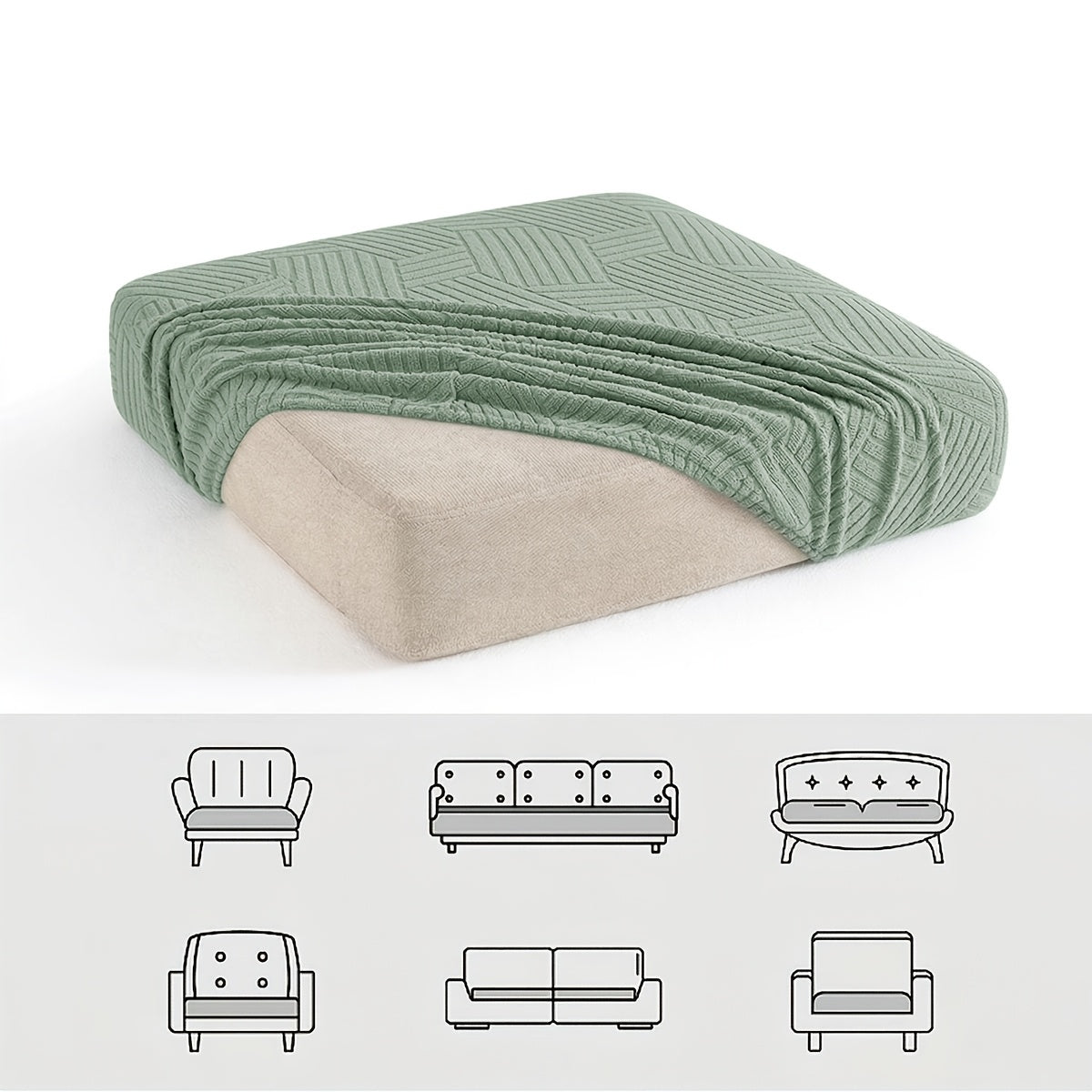 Housse de canapé extensible en polaire jacquard à motif géométrique, mise en situation