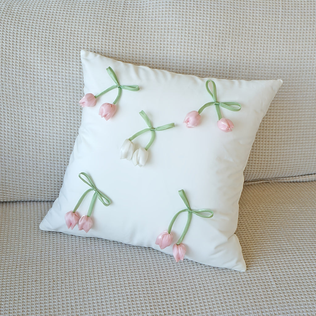 Housse de coussin en polyester à fermeture éclair, mise en situation