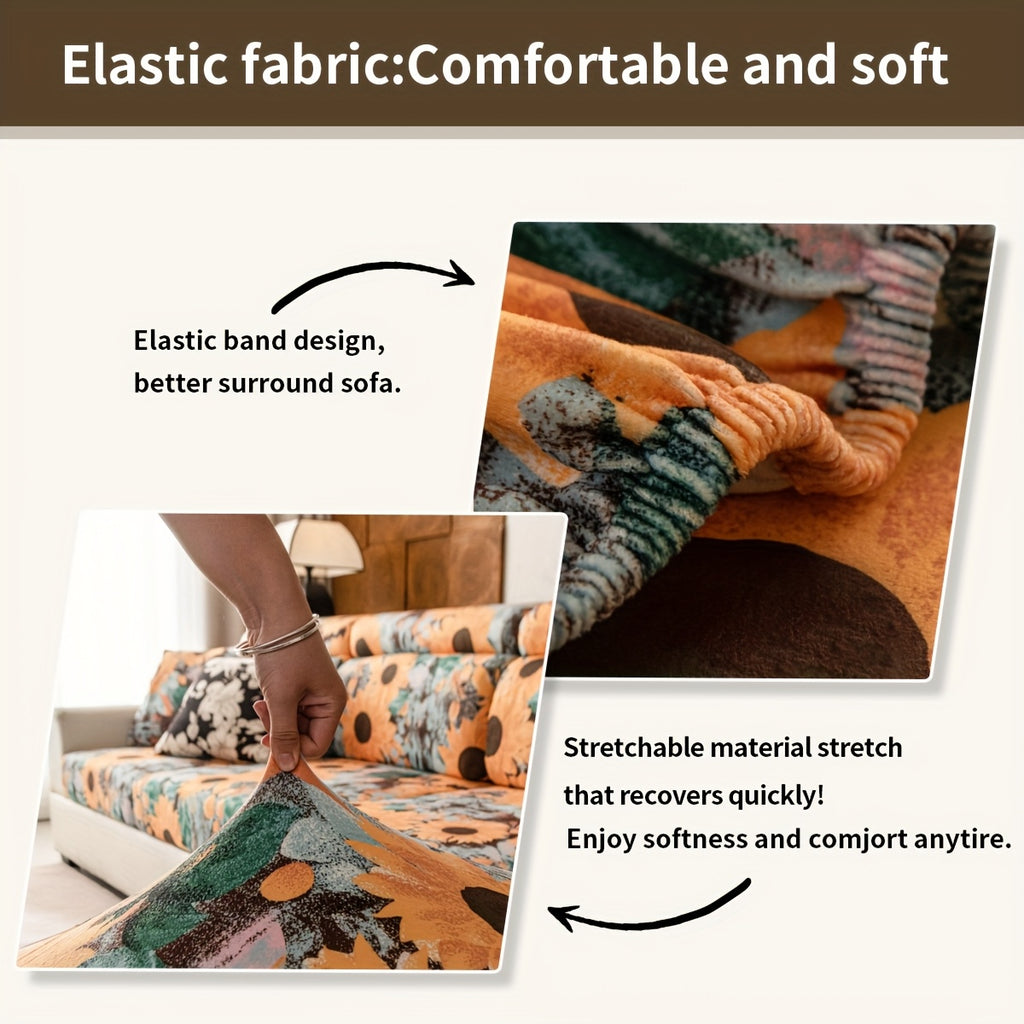 Housse de canapé extensible en polaire matelassée à motif tournesol, autre coloris