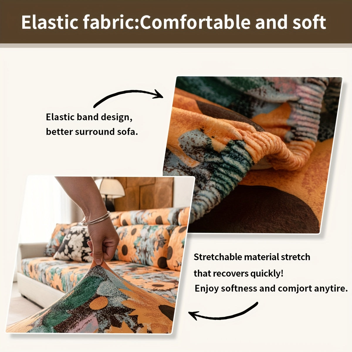 Housse de canapé extensible en polaire matelassée à motif tournesol, autre coloris
