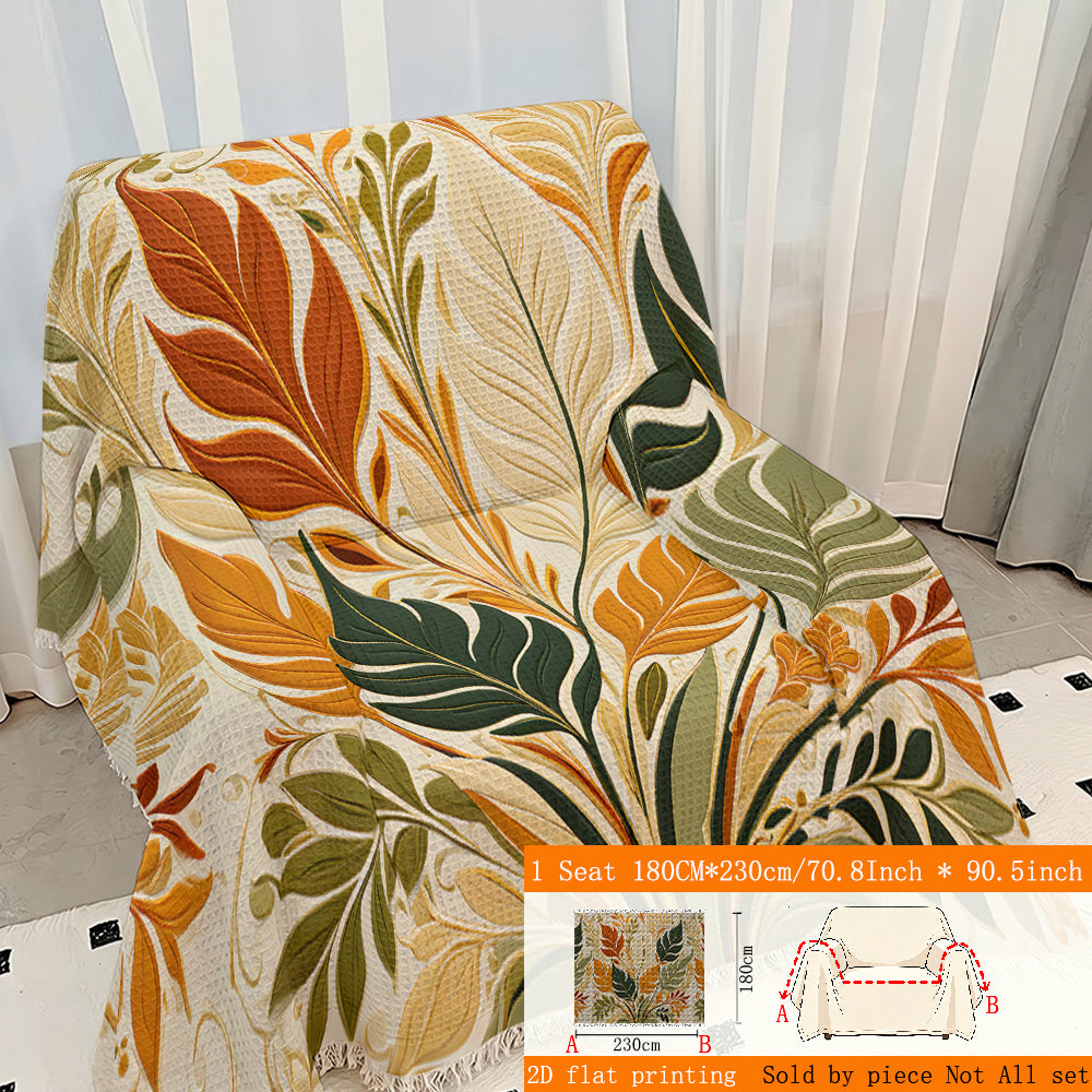 Housse de canapé en polyester imprimée à motif feuillage à volants, tissu de 250 à 300 g/m²