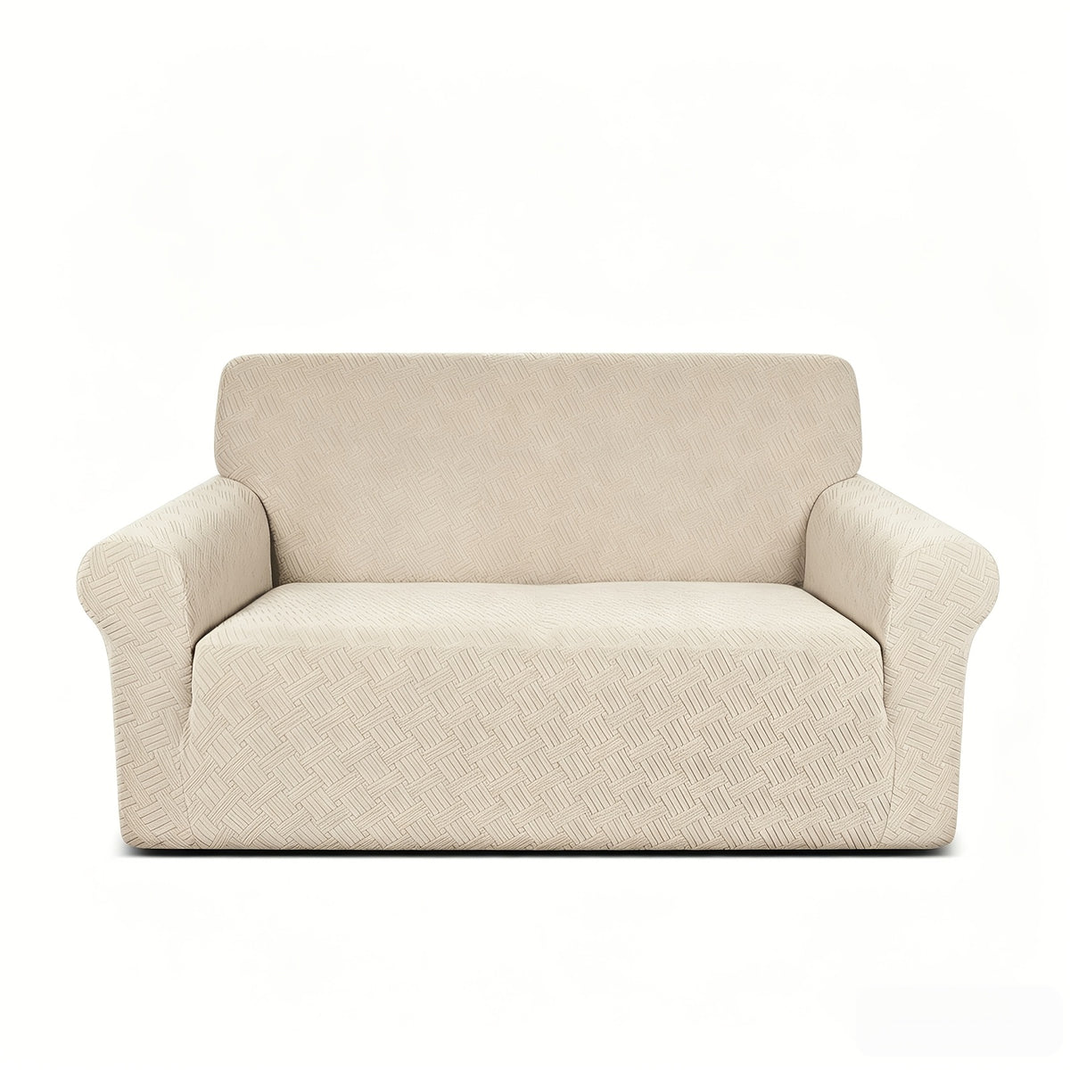 Housse de canapé extensible en polaire jacquard à rayures au rendu glamour, mise en situation