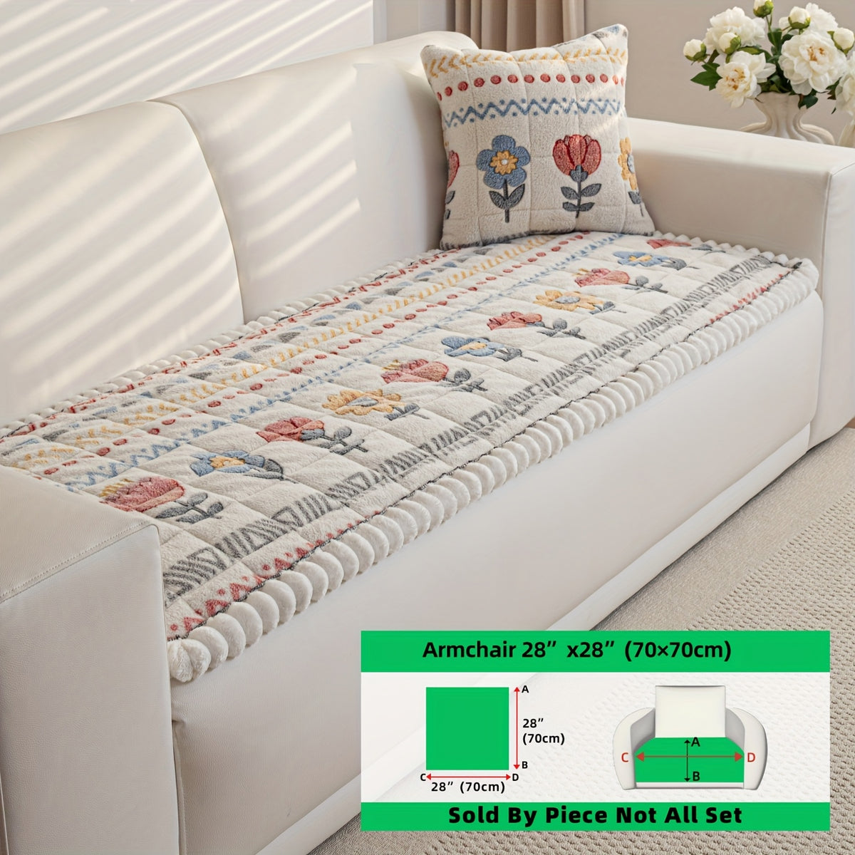 Housse de coussin en peluche à motif fleuri antidérapante, vue d'ensemble