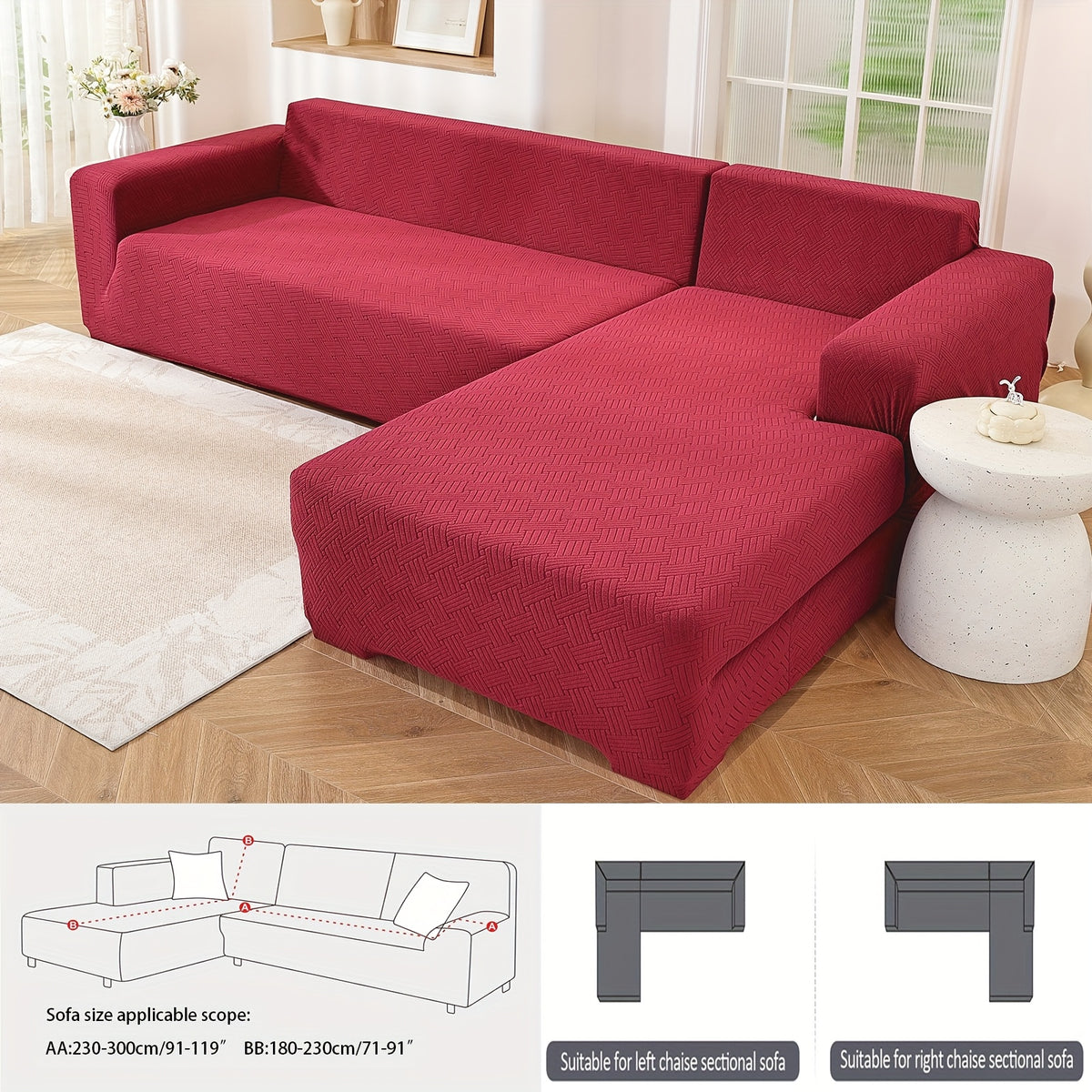 Housse de canapé extensible en polaire jacquard pour canapé d'angle, détail de l'ourlet