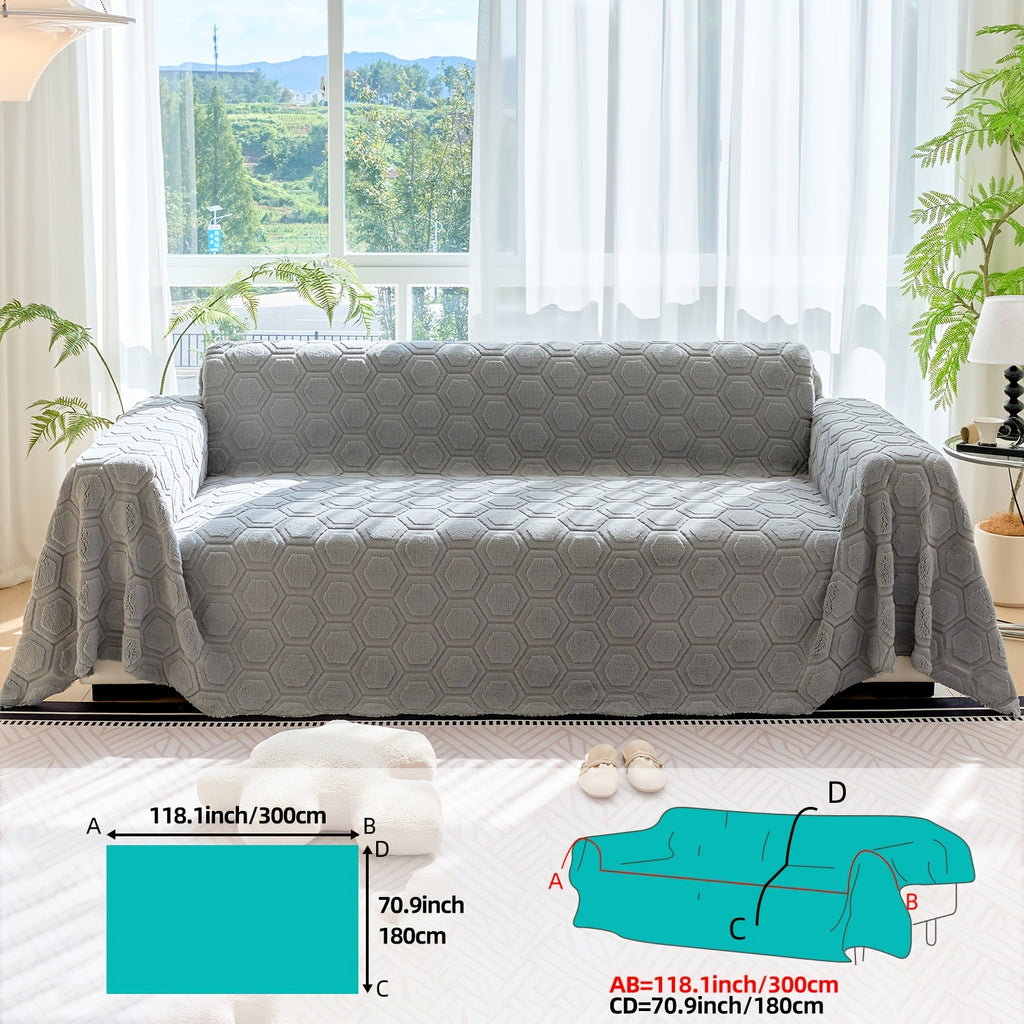Housse de canapé épaisse en velours jacquard à motif géométrique, vue d'ensemble