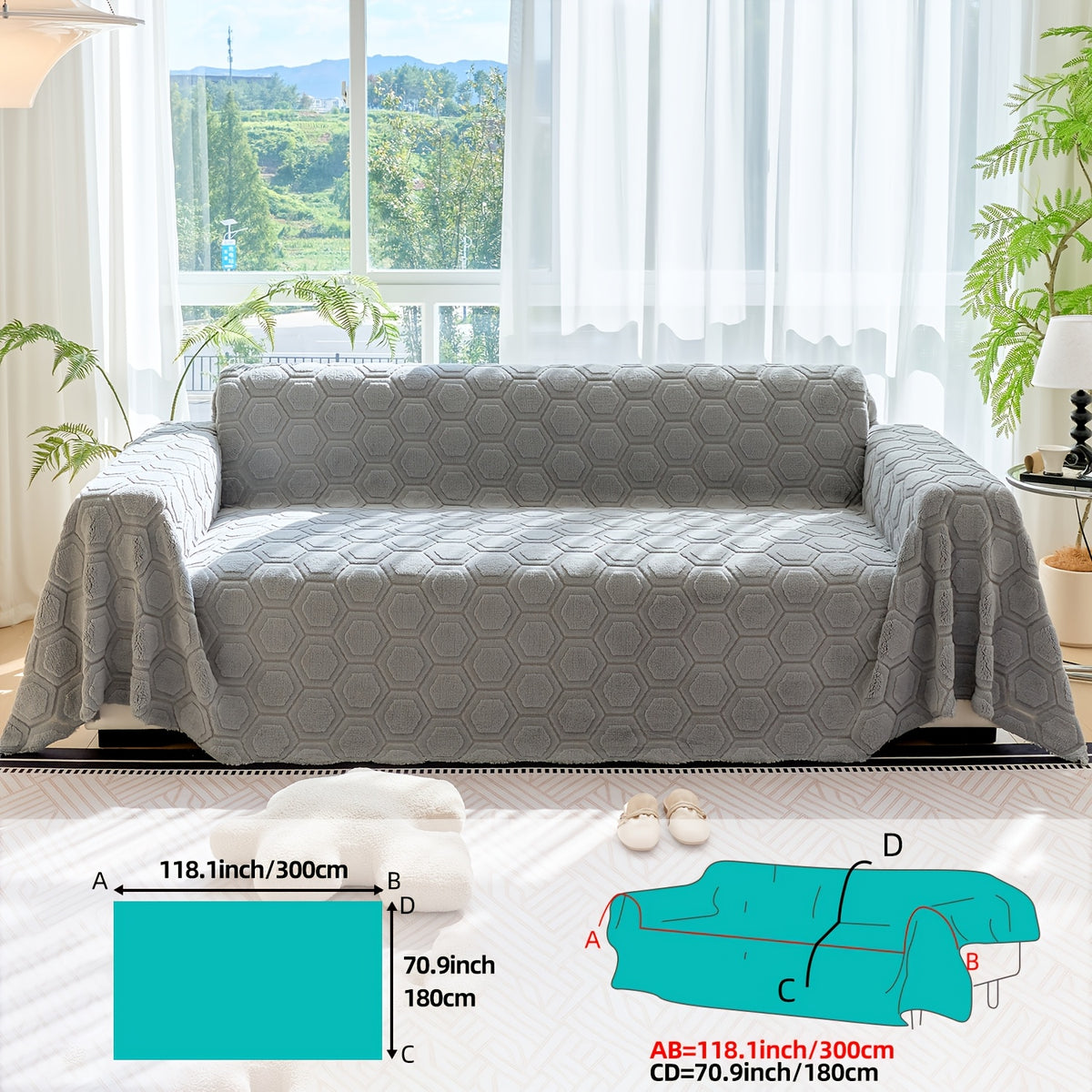 Housse de canapé épaisse en velours jacquard à motif géométrique, vue d'ensemble