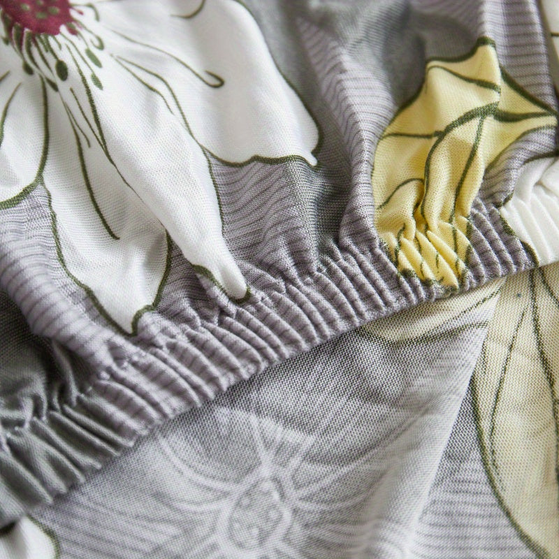 Housse de canapé extensible en fibre de lait délavée à motif fleuri, housse posée