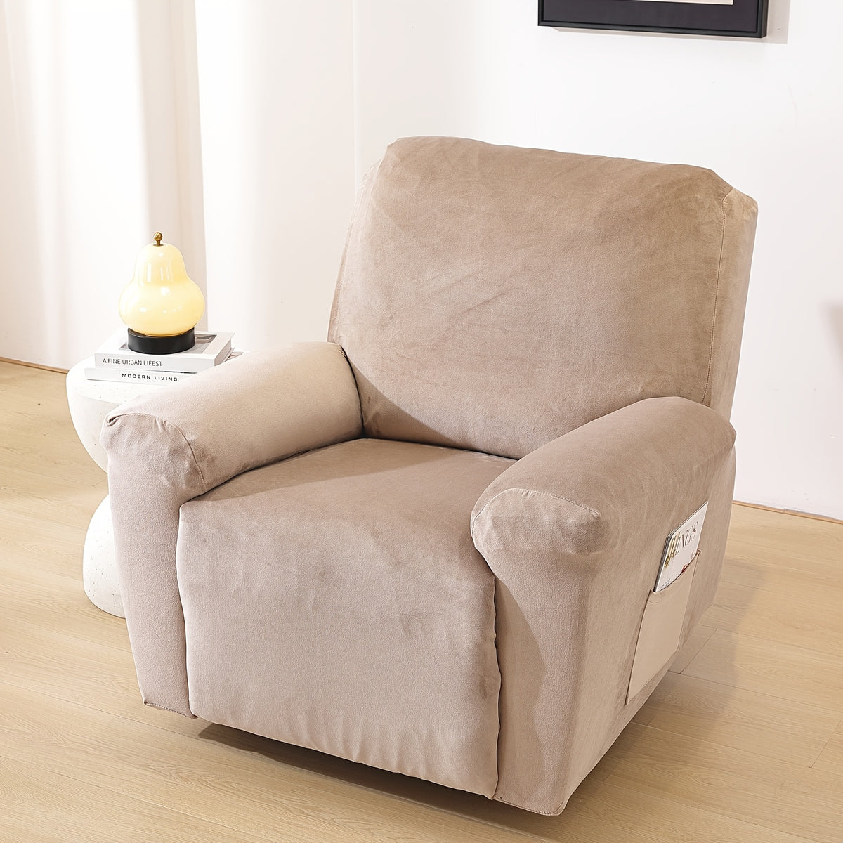 Housse de canapé extensible en velours à housses séparées, détail de la finition