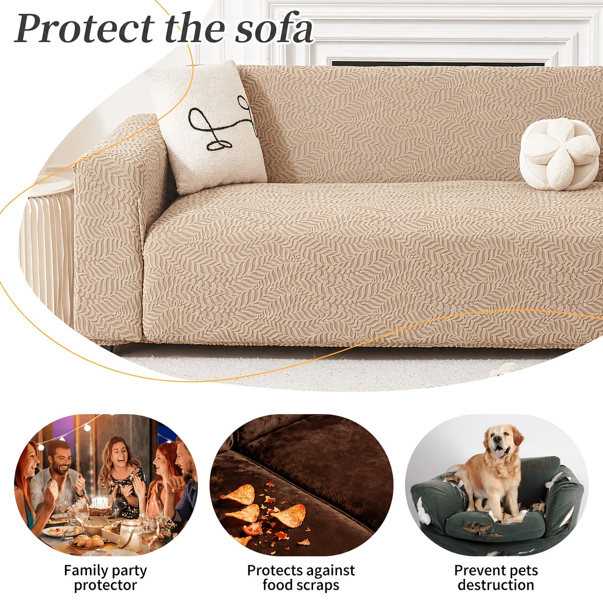 Housse de canapé extensible en polaire jacquard à motif feuillage, visuel produit