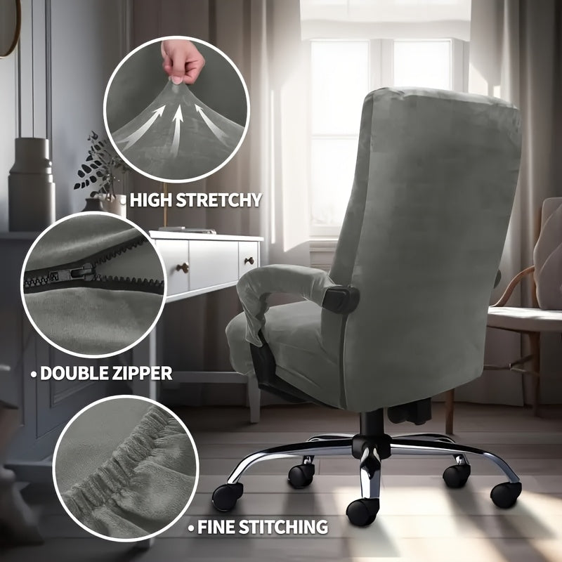 Housse de chaise extensible en velours à fermeture éclair, gros plan sur le tissu