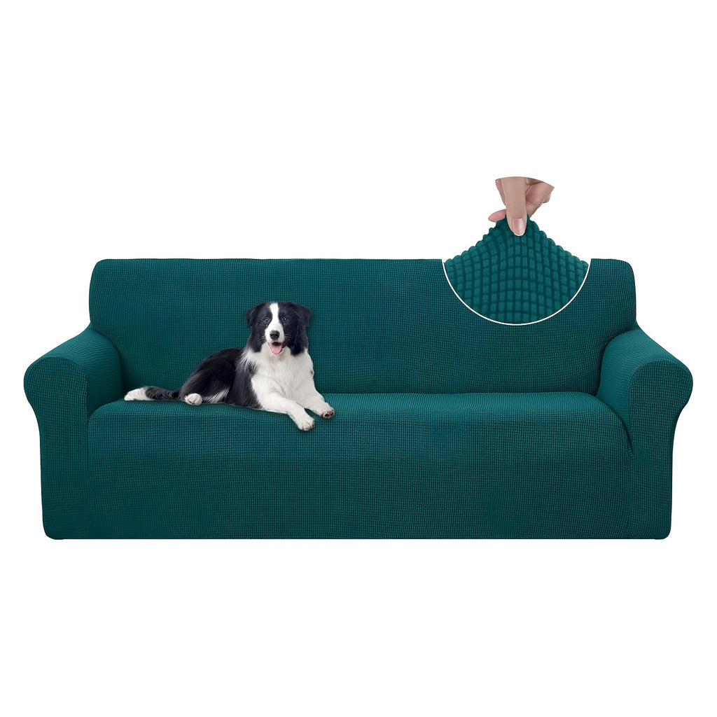 Housse de canapé extensible en polaire jacquard, détail de l'ourlet