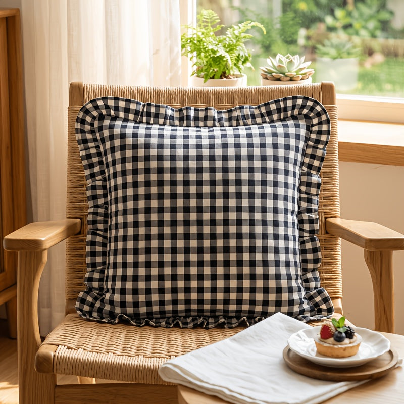 Housse de coussin en coton en fils teints, mise en situation