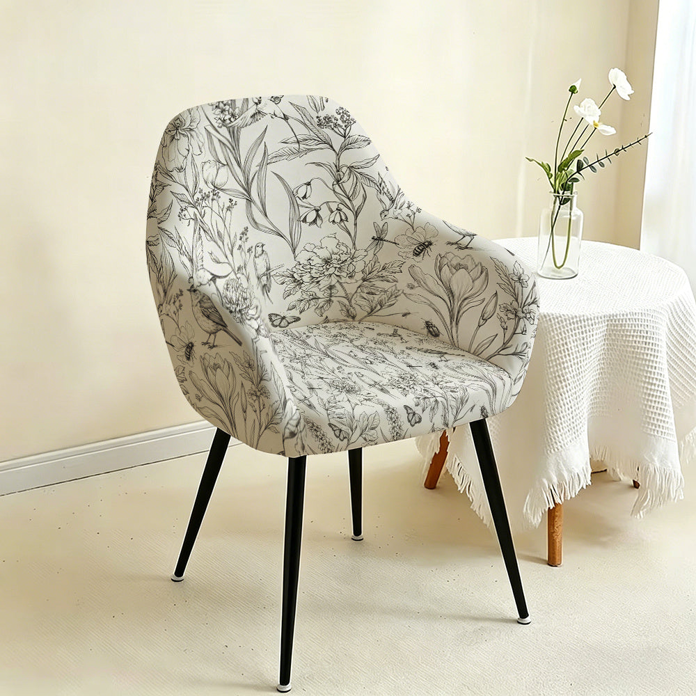 Housse de fauteuil extensible en fibre de lait imprimée à motif feuillage, tissu de 180 à 200 g/m² Image