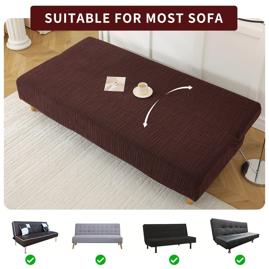 Housse de canapé extensible en polaire jacquard sans accoudoirs, détail de l'ourlet