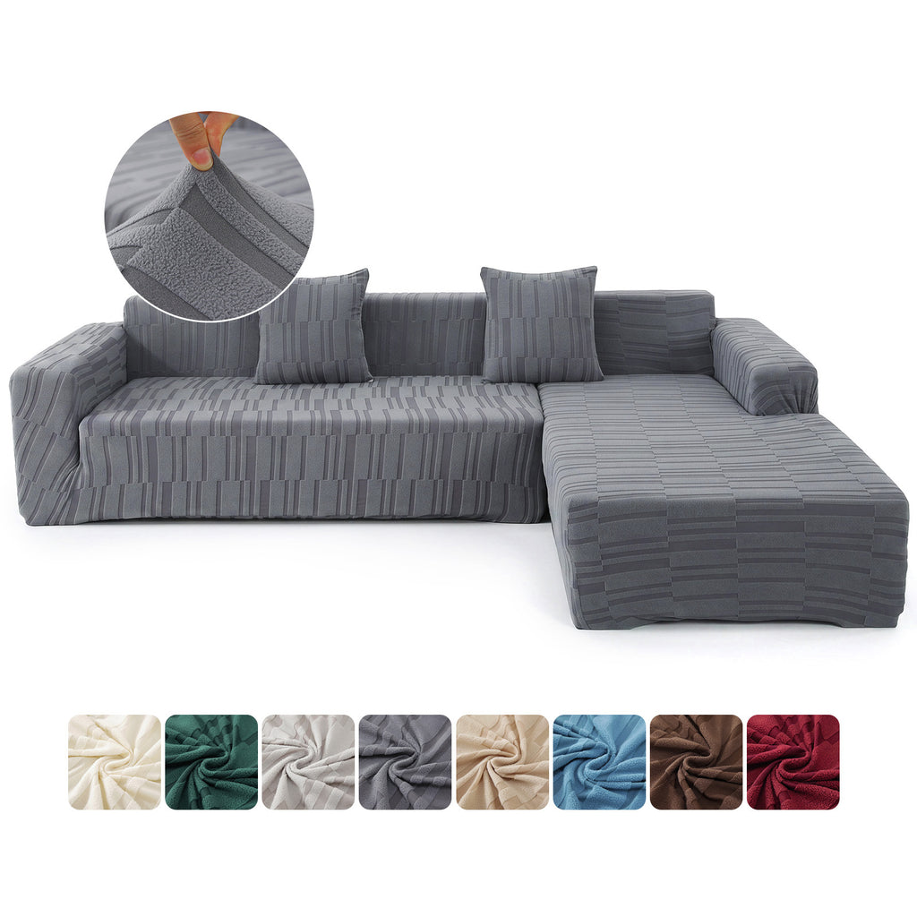 Housse de canapé extensible en peluche jacquard à rayures