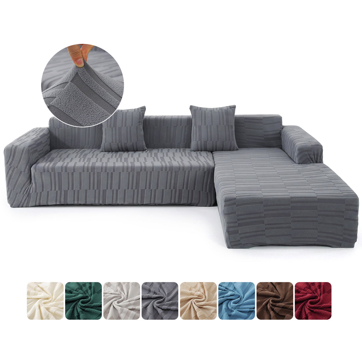 Housse de canapé extensible en peluche jacquard à rayures