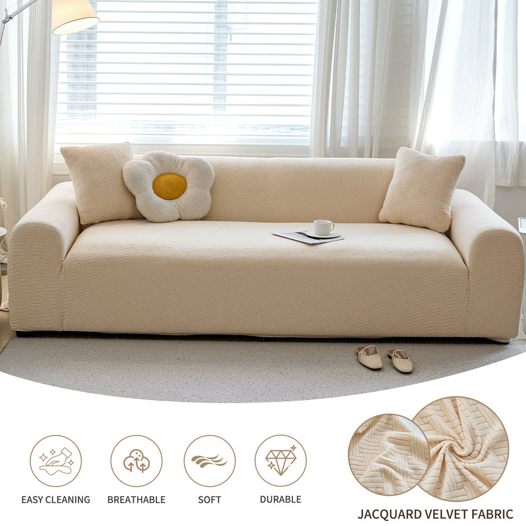 Housse de canapé épaisse extensible en polaire jacquard d'esprit vintage