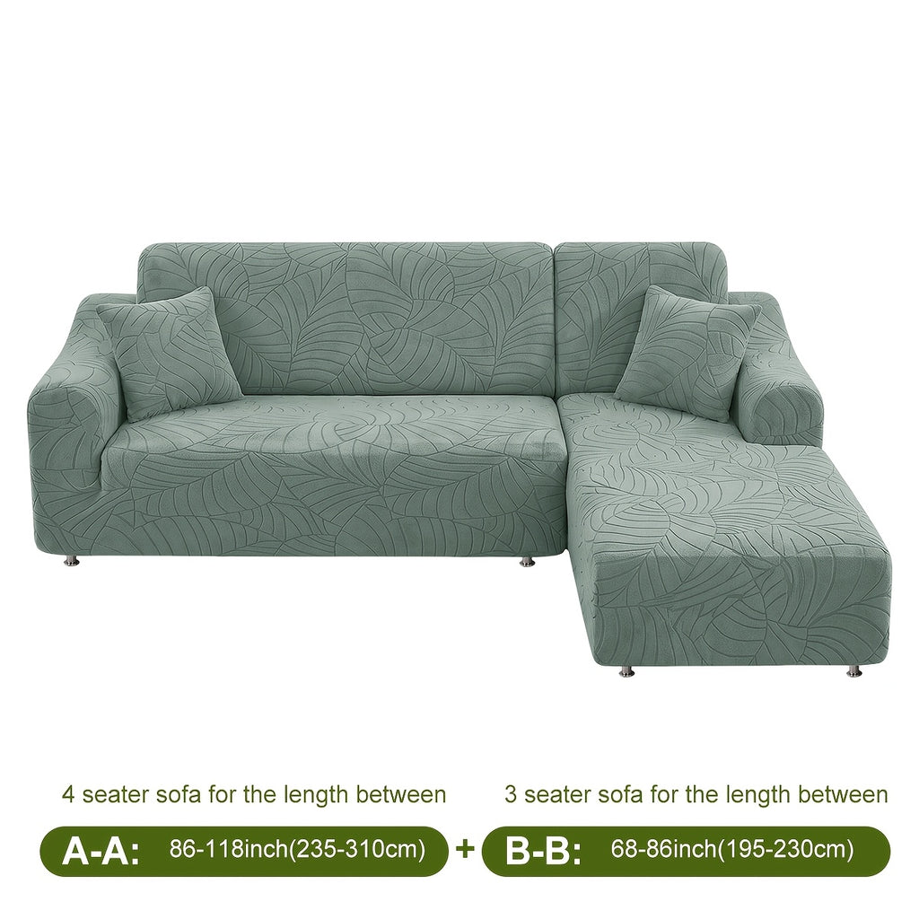 Housse de canapé extensible en polaire jacquard à motif feuillage, détail de la finition
