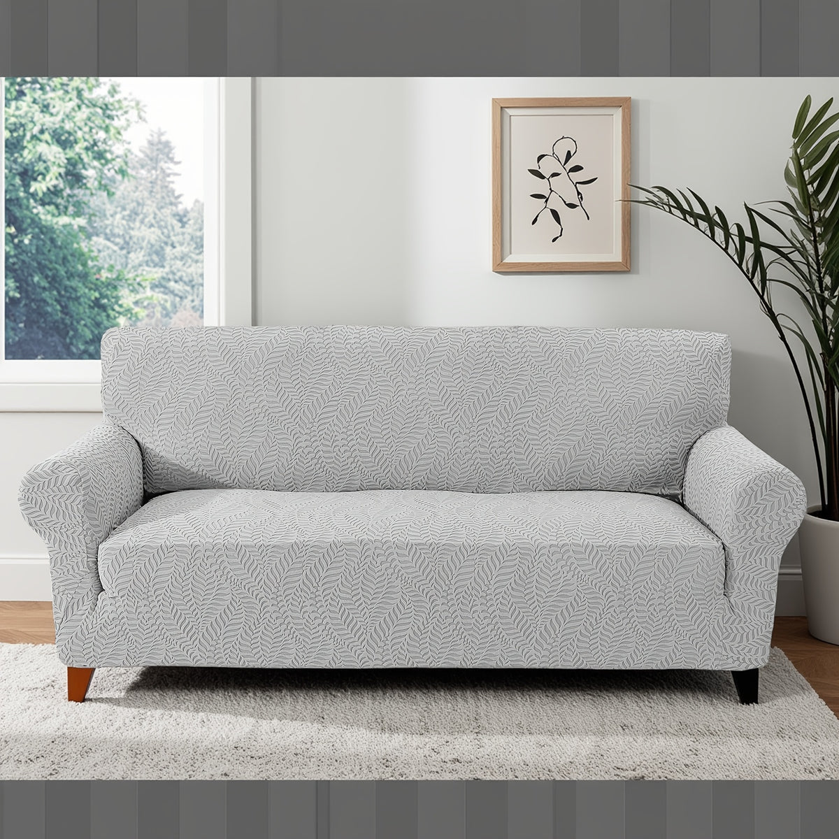 Housse de canapé extensible en polaire jacquard, vue d'ensemble