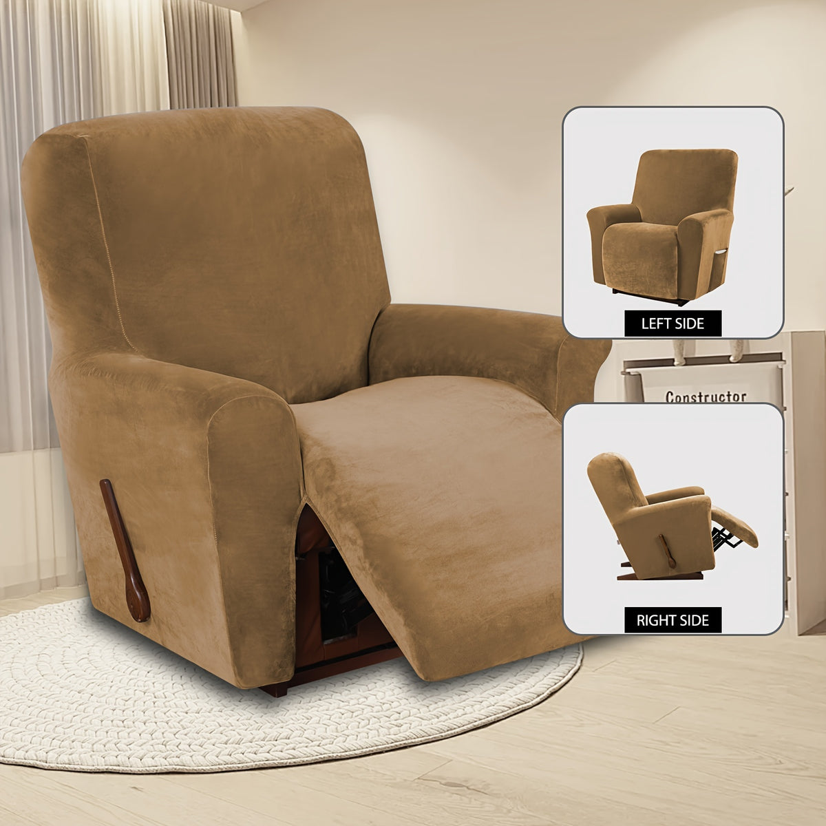 Housse de fauteuil épaisse extensible en velours, housse posée