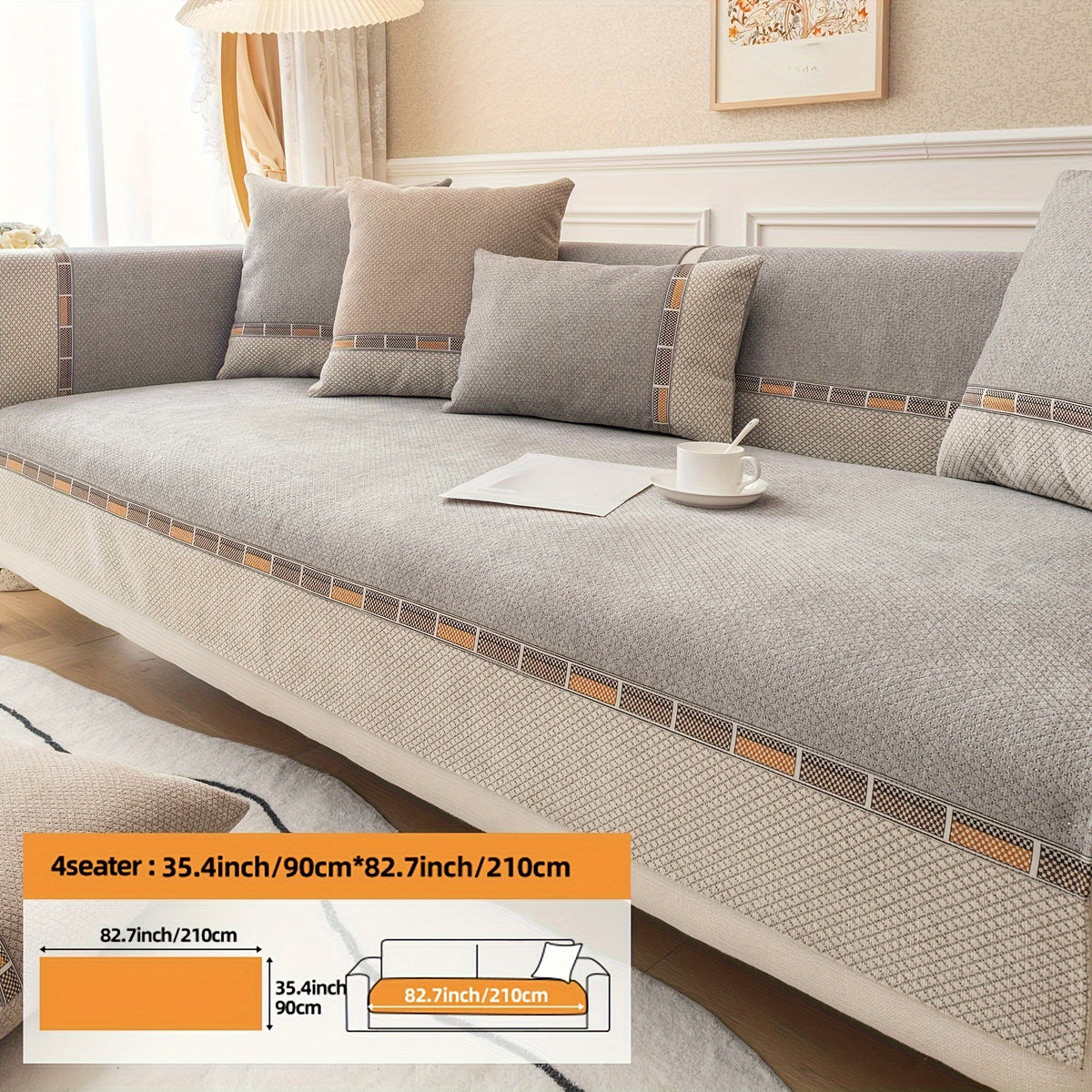 Housse de coussin épaisse en chenille matelassée antidérapante à housses, visuel produit
