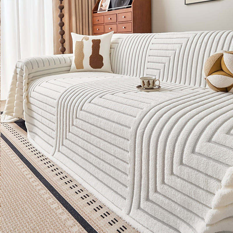 1 Housse de canapé confortable en velours pelu, mise en situation