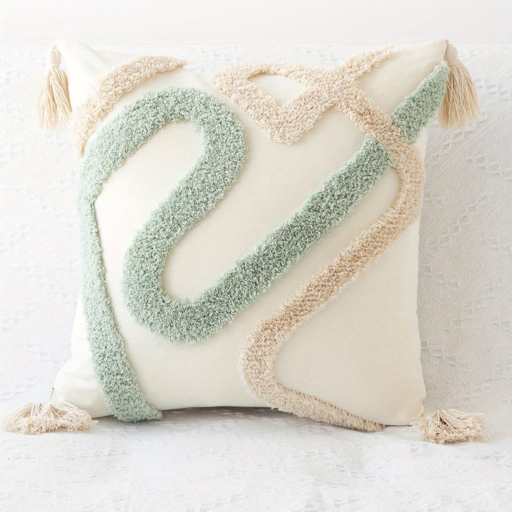 Housse de coussin en polyester à motif géométrique à fermeture éclair — détail de la matière : polyester